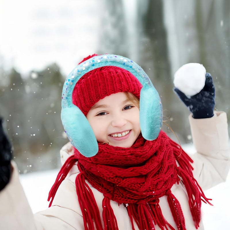 GSFY Ear Muffs Gloves Set for Kids Girls Adjustable Winter Sequin Faux Fur Windproof Warm Ear Warmer Outdoor - Image 5